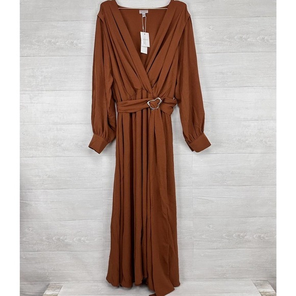 Refinity City Chic Ellie Maxi Dress Size XXL/24 Faux Wrap Brown Long Sleeve Fall - Picture 3 of 16